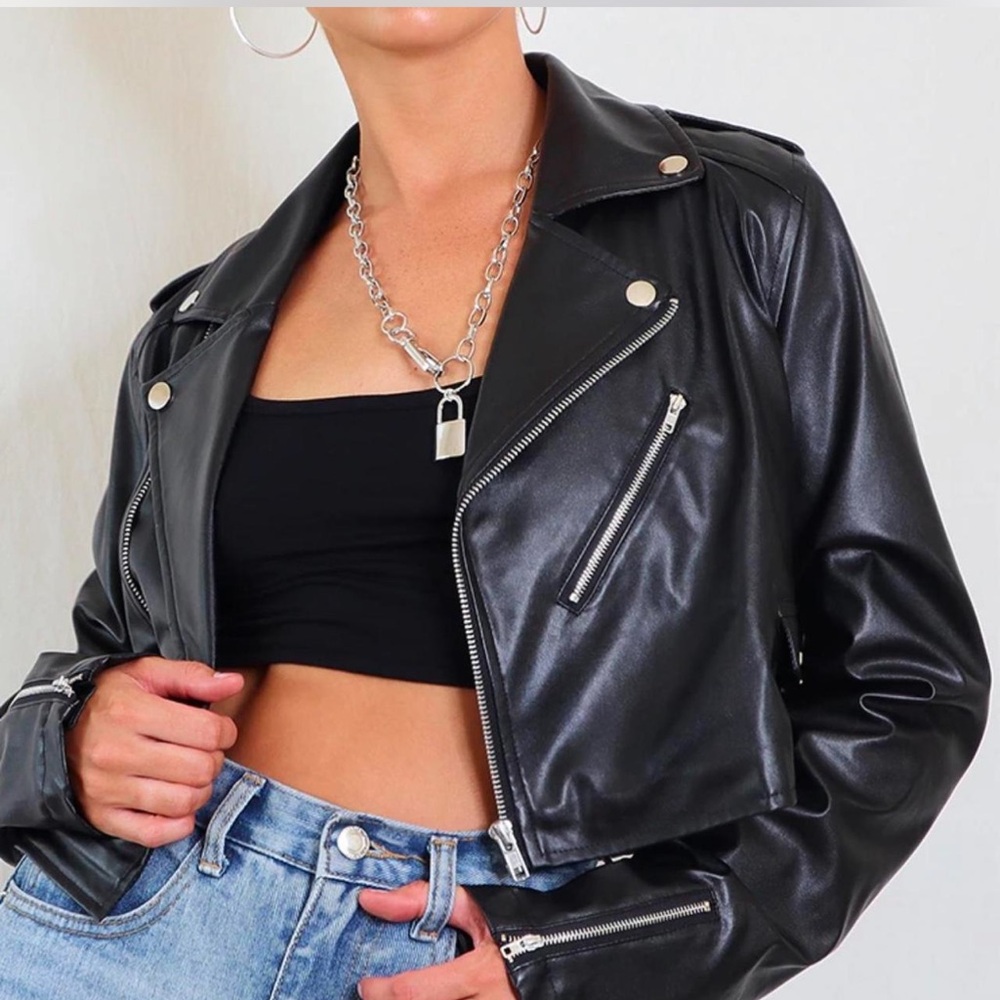 PrettyLittleThing Black Leather Biker Jacket
